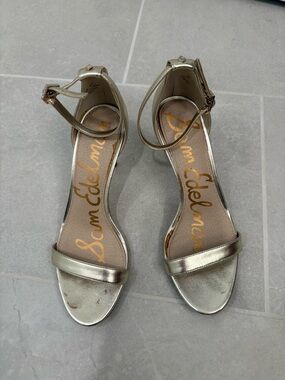 Sam Edelman Leather Gold Patti 3’’ Heel Sandals Size 7